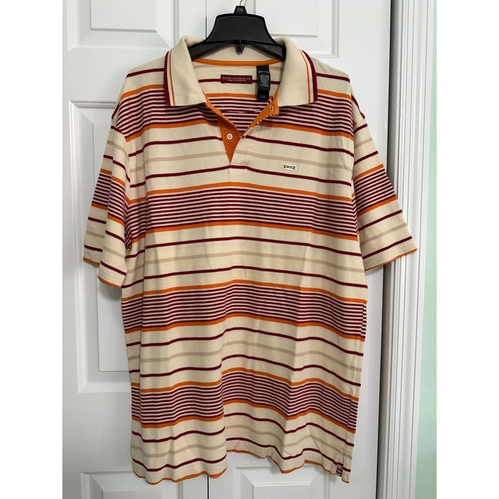 Enyce Clothing Polo Shirt Mens XXL VINTAGE Maroon Red Striped Logo‎ Hip Hop